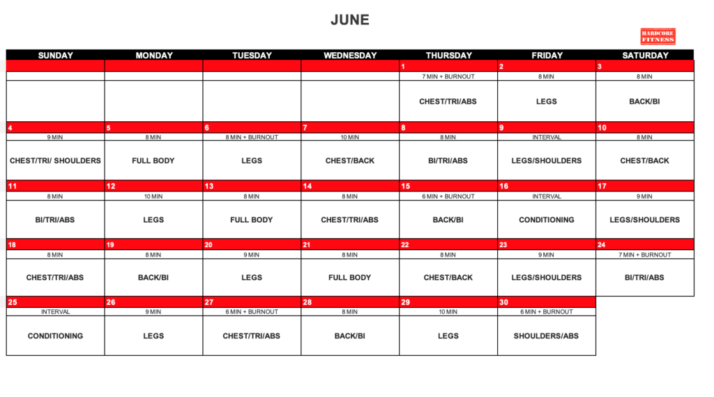 Workout Split Hardcore Fitness Boot Camp